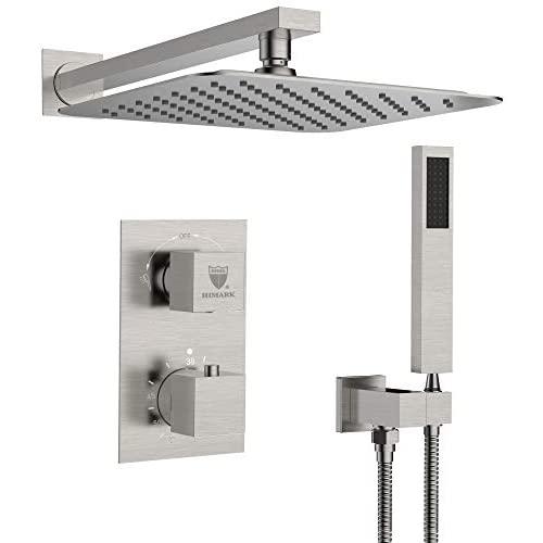 HIMK Shower System, Brushed Nickel Shower Faucet Set with Valve and 10 Rainfall Shower Head System, Handheld Shower head,Luxury Wall Mount Rain Shower Combo Set for Bathroom All Metal