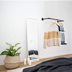 Crehomfy Industrial Pipe Clothes Rack with 3 S-shaped Hooks, 36L Wall Mounted Garment Rack, Heavy Duty Iron Garment Bar, Clothes Hanging Rod Bar for Laundry Room Closet Storage, Max Load 135Lb Black