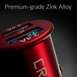 Crave Metal Car Charger [24W 4.8A 2 Port Dual USB] Zinc Alloy Universal Compact 12 Volt Charger, Smart Charge IC Technology - Red