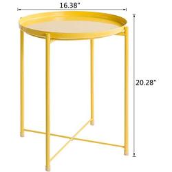 HollyHOME Tray Metal End Table, Sofa Table Small Round Side Tables, Anti-Rust and Waterproof Outdoor & Indoor Snack Table, Accent Coffee Table,（H） 20.28'' x（D） 16.38'', Yellow Cream