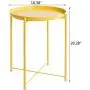 HollyHOME Tray Metal End Table, Sofa Table Small Round Side Tables, Anti-Rust and Waterproof Outdoor & Indoor Snack Table, Accent Coffee Table,（H） 20.28'' x（D） 16.38'', Yellow Cream