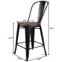 COSTWAY Tolix Style Dining Stools with Wood Seat and Backrest, Industrial Metal Counter Height Stool, Modern Kitchen Dining Bar Chairs Rustic, Copper