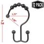 2lbDepot Double Shower Curtain Hooks Rings (Matte Black Decorative Finish) Premium Rust Resistant Stainless Steel Metal Hook, Roller Balls Glide on Shower Rods, Set of 12