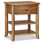 MUSEHOMEINC Rustic Wood 3-Tier Nightstand with Storage Shelf and Drawer for Bedroom or Living Room/Round Metal Knobs/Heritage Collection Furniture/End Table/Side Table, Teak Finish