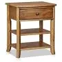 MUSEHOMEINC Rustic Wood 3-Tier Nightstand with Storage Shelf and Drawer for Bedroom or Living Room/Round Metal Knobs/Heritage Collection Furniture/End Table/Side Table, Teak Finish