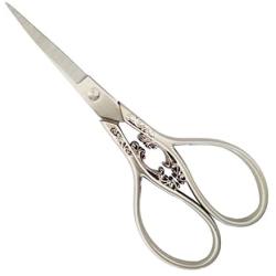 Vintage European Style Scissors Silver Auspicious Clouds Pattern Scissors Shears for Embroidery Sharp Small Craft DIY Cutting Supplies, 4.3 inch