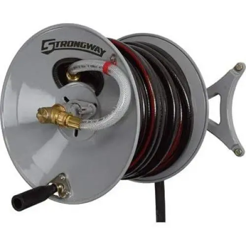 Strongway Parallel or Perpendicular Wall-Mount Garden Hose Reel - Holds 5/8in. x 150ft. Hose Strongway Parallel or Perpendicular Wall-Mount Garden Hose Reel - Holds 5/8in. x 150ft. Hose