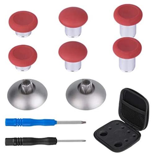 8 in 1 Metal Thumbsticks Joysticks Replacement, Swap Magnetic Analogue Stick Grips Buttons Parts with Repair Kit Accessories Compatible with Xbox one Elite 1/S & PS4 DualShock 4 (Red)