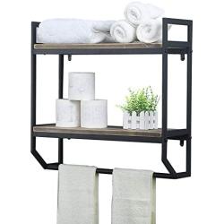 Weven Industrial Metal 23.6'' Bathroom Shelves Wall Mounted,2-Tier Rustic Wall Shelf Over Toilet,Towel Rack with Towel Bar,Floating Shelf Towel Holder,Black