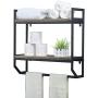 Weven Industrial Metal 23.6'' Bathroom Shelves Wall Mounted,2-Tier Rustic Wall Shelf Over Toilet,Towel Rack with Towel Bar,Floating Shelf Towel Holder,Black