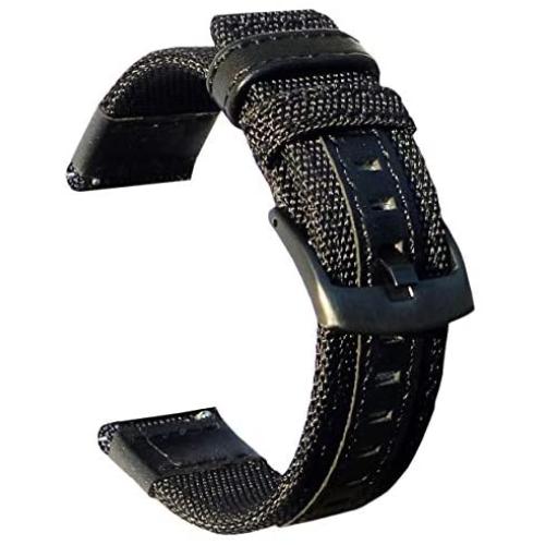 Olytop Compatible Ticwatch S2 Band / Ticwatch Pro Band, 22mm Galaxy Watch 3 Bands 45mm Quick Release Premium Nylon with Leather Replacement Bands for 46mm Galaxy Watch Women Men Smartwatch - Black