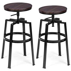 COSTWAY Counter Height Bar Stools, Set of 2, Swivel Adjustable, Round Top Pub Bistro Kitchen Dining Side Chair Metal Barstools with Footrest