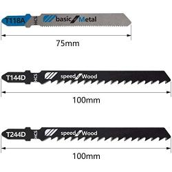 Gunpla 15 Pieces Jig Saw Blades Assorted T244D T144D T118A for Curved and Fast Cuts in Hard and Soft Woods T-Shank Thin Sheet Metal Steel Aluminum Cutting