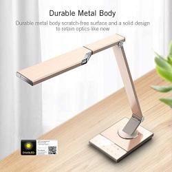 TaoTronics Gold Stylish Metal LED Desk Lamp, 5V/2A USB Port, 5 Color Modes, 6 Brightness Levels, Touch Control, Timer, Night Light for Living Bedroom Study Room Office