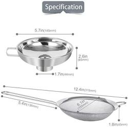 AIEVE Canning Funnel, Fine Mesh Strainer Sieve and Stainless Steel Funnel Kitchen Funnel Metal Funnel for Wide and Regular Jars Whippers and Transferring Liquid and Dry Ingredients