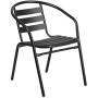 Flash Furniture 31.5 Square Glass Metal Table with 4 Black Metal Aluminum Slat Stack Chairs