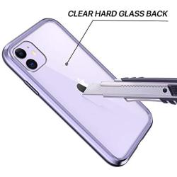 SURITCH Clear Case for iPhone 11, [Built in Screen Protector][9H Tempered Glass Back][Metallic Electroplated Edges] Shockproof Hard Full Body Protection Silicone Bumper Case for iPhone 11 6.1''(Purple)