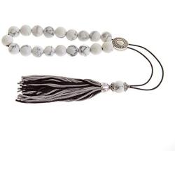 White Howlite Gemstone, Handmade Greek Worry Beads or Komboloi with Alpaca Metal Parts on Pure Silk Cord & Tassel, Length 32cm (12.6)