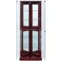 BELLEZE Woody Lighted Corner Curio Cabinet Tempered Glass Door 6 Shelves, Cherry BELLEZE Woody Lighted Corner Curio Cabinet Tempered Glass Door 6 Shelves, Cherry