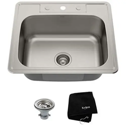 Kraus KTM25 25 inch Topmount Single Bowl 18 gauge Stainless Steel Kitchen Sink Kraus KTM25 25 inch Topmount Single Bowl 18 gauge Stainless Steel Kitchen Sink