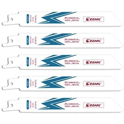 EZARC Reciprocating Saw Blade Bi-Metal Cobalt Sabre Saw Blades for Thin Metal Cutting 6-Inch 18TPI R622PT (5-Pack)