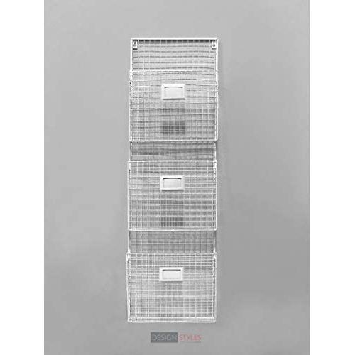 Designstyles Wall Hanging 3 Tier File Holder - Wall Mounted Metal Wire Magazine Rack - Office Folder Organizer with Name Tag Slot, White