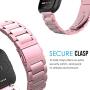 MoKo Band Compatible with Fitbit Versa/Versa 2/Versa lite Edition/Versa Special Edition, Stainless Steel Metal Watch Band Replacement Strap Bracelet - Rose Pink