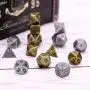 Jovitec 14 Pieces Metal Solid Zinc Alloy Game D&D Dices Set Durable Polyhedral Dice with Printed Numbers and Velvet Storage Bags for Game, Dungeons and Dragons, RPG, Math Teaching (B)
