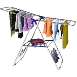 Bartnelli Laundry Drying Rack for Clothes - Heavy Duty Stainless-Steel Adjustable Gullwing Drying Rack Stand - Foldable and Space Saving, Indoor-Outdoor, Lightweight, with Hooks to Dry Shoes