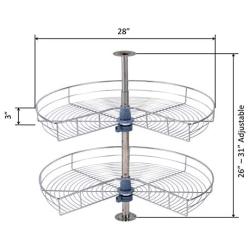 DOWELL 28'' Kidney Chrome 2-Shelf Lazy Susans Kitchen Base Cabinet Corner Organizer