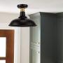 Semi Flush Mount Ceiling Light 12-inch Farmhouse Metal Rustic Lighting Fixture, Antique Brass Mount & Rich-Oil Rubbed Bronze Finish, Industrial Pendant Lights Fixtures for Indoor Outdoor 2Pack