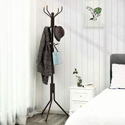 SONGMICS Metal Coat Rack 12 Hooks Display Hall Tree for Clothes Hats and Bags Brown URCR18Z