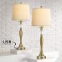 BOBOMOMO USB Metal Crystal Table Lamp 28 Set of 2 Modern Living Room Bedroom Nightstand Bedside Desk Lamp(Gold)