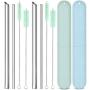 Reusable Metal Stainless Steel Straws: 2 Regular Metal Straws + 2 Metal Boba Straws + 2 Wheat Cases + 4 Cleaning Brushes + 1 Pouch, Portable for Personal Use, 8.5 inches (Blue&Green)