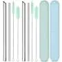 Reusable Metal Stainless Steel Straws: 2 Regular Metal Straws + 2 Metal Boba Straws + 2 Wheat Cases + 4 Cleaning Brushes + 1 Pouch, Portable for Personal Use, 8.5 inches (Blue&Green)