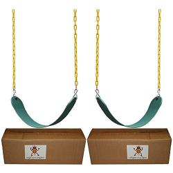 Jungle Gym Kingdom 2 Pack Swings Seats Heavy Duty 66'' Chain Plastic Coated - Playground Swing Set Accessories Replacement Snap Hooks (Green)
