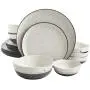 Gibson Elite Rhinebeck Round Reactive Glaze Double Bowl Stoneware Dinnerware Set, Service for Four (16pcs), White and Black Gibson Elite Rhinebeck Round Reactive Glaze Double Bowl Stoneware Dinnerware Set, Service for Four (16pcs), White and Black