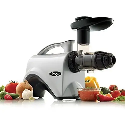Omega NC800HDS Juicer Extractor and Nutrition System Creates Fruit Vegetable and Wheatgrass Juice Quiet Motor Slow Masticating Dual-Stage Extraction with Adjustable Settings, 150-Watt, Silver Omega NC800HDS Juicer Extractor and Nutrition System Creates Fruit Vegetable and Wheatgrass Juice Quiet Motor Slow Masticating Dual-Stage Extraction with Adjustable Settings, 150-Watt, Silver