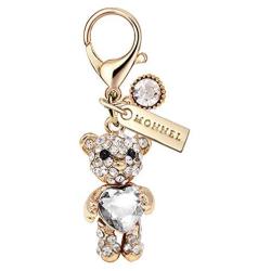 MC107 New Arrival Crystal Clear Heart Teddy Bear with Lobster Clasp Charm Pendant with Pouch Bag (1 Piece)