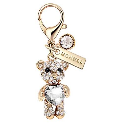 MC107 New Arrival Crystal Clear Heart Teddy Bear with Lobster Clasp Charm Pendant with Pouch Bag (1 Piece)
