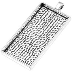 AKOAK 10 Pieces 25mm X 50mm Antique Silver Rectangle Pendant Trays Pendant Blanks Cameo Bezel Settings for Photo Charm,Cabochon and Jewelry Making