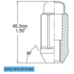 Wheel Accessories Parts Bulge Acorn M14 X 1.50 Thread 1.90'' Long for Trucks 19mm(3/4'') Hex 14x1.5 (32 M14x1.50, Chrome)