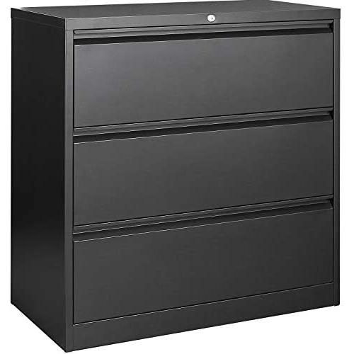 3 Drawer Metal Lateral File Cabinet for Home Office Cabinets File Cabinet with Lock, Black Heavy Duty Metal Storage Printer Stand Filing Cabinet