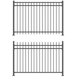 XCEL - Black Steel Anti-Rust Fence Panel - Flat End Picket - 6.5ft W x 5ft H - Easy Installation Kit, Outdoor Residential Fencing for Yard, Garden, Concrete, 3-Rail Metal Fence, Include a Fence Post