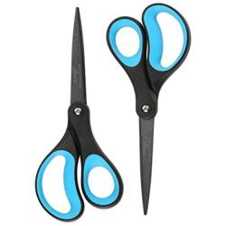 LIVINGO 2 Pack 8'' Titanium Non-Stick Scissors, Professional Stainless Steel Comfort Soft Grip, All-Purpose, Straight Office Craft Scissors for DIY(Blue/Black)