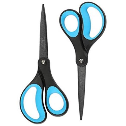 LIVINGO 2 Pack 8'' Titanium Non-Stick Scissors, Professional Stainless Steel Comfort Soft Grip, All-Purpose, Straight Office Craft Scissors for DIY(Blue/Black)