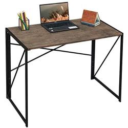 Writing Computer Desk 39'' Modern Simple Study Desk Industrial Style Folding Laptop Table for Home Office Notebook Desk Brown Desktop Black Frame