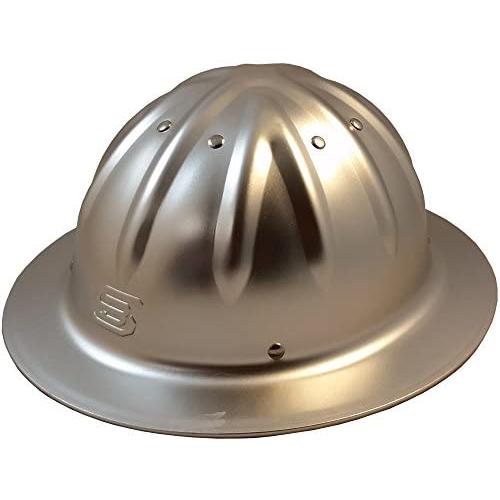 Skull Bucket Aluminum Hard Hats, Full Brim with Ratchet Suspensions Silver, One Size Fits Most