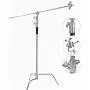 EACHSHOT C Stand Heavy Duty 100% Metal Max 10.8ft/330cm with 4.2ft/128cm Holding Arm Adjustable Light Stand cStand w/Boom Arm 2 Pcs Grip Head for Photography Photo Studio Video Reflector Monolight