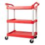 Rubbermaid Commercial Products Heavy Duty 3-Shelf Rolling Service/Utility/Push Cart, 200 lbs. Capacity, Red, for Foodservice/Restaurant/Cleaning (FG342488RED)